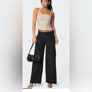 Edikted Ayla Low Rise Wide Leg Carpenter Black Jeans Women's Size S Cotton NWT